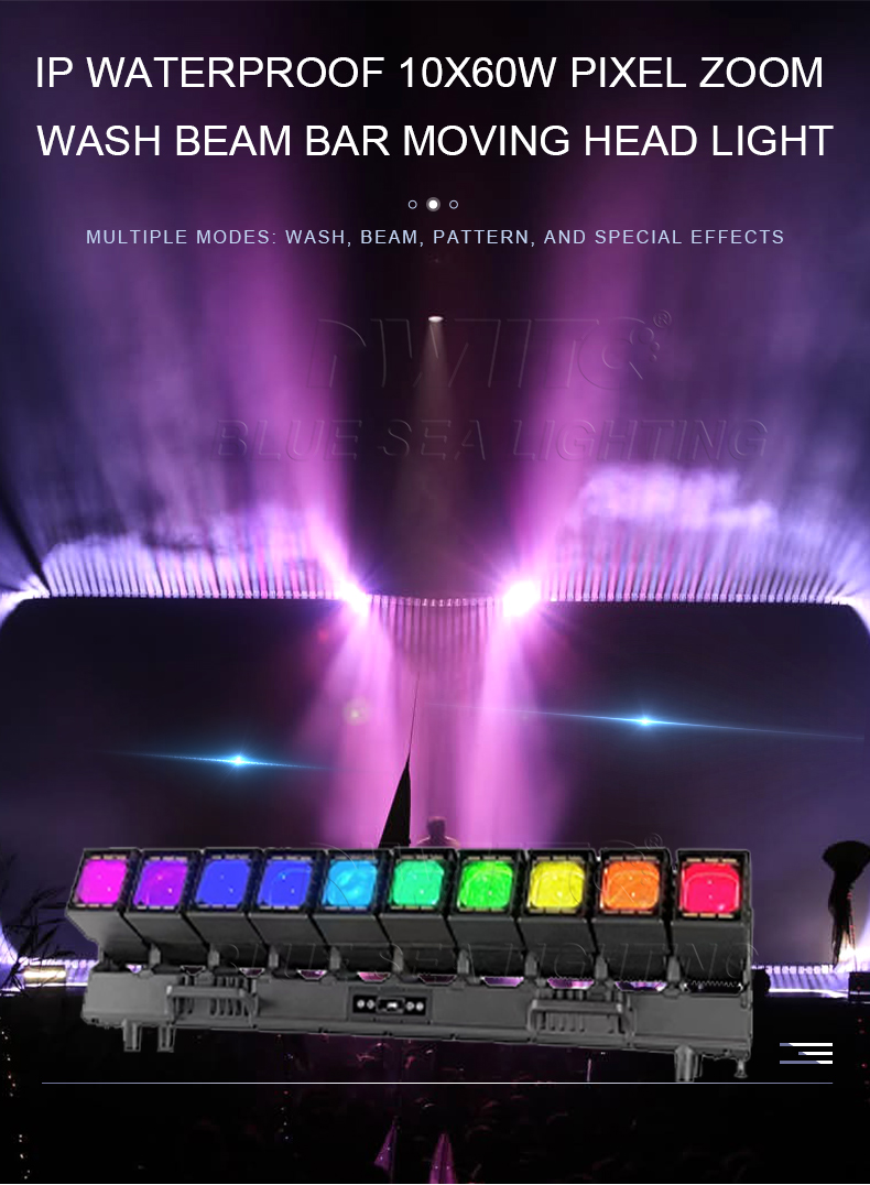 IP Waterproof 10x60w Pixel Zoom Wash Beam Bar Moving Head Light bluesealighting